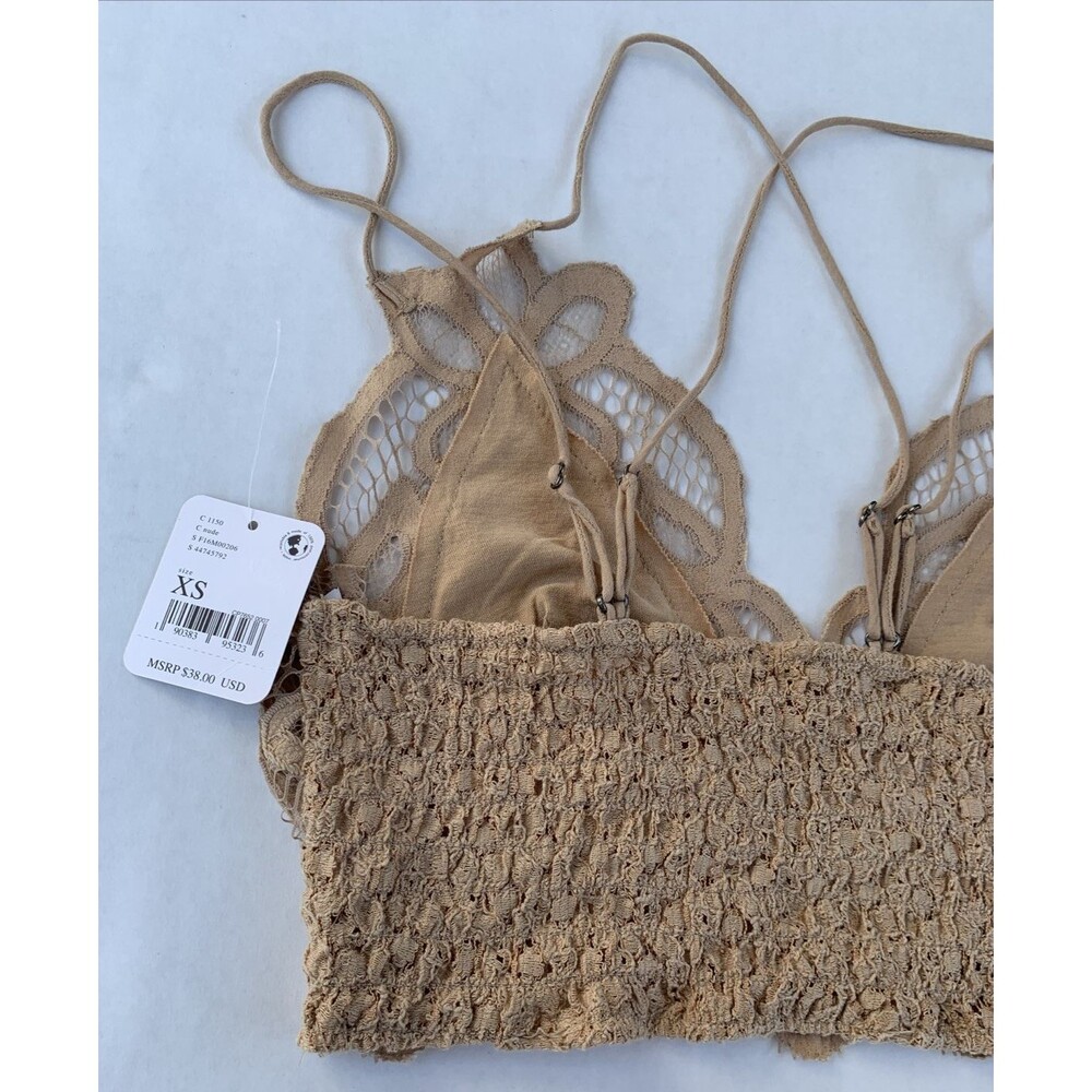 Free People Adella Bralette XS Fairycore Boho NWT Beige Tan - Picture 8 of 9